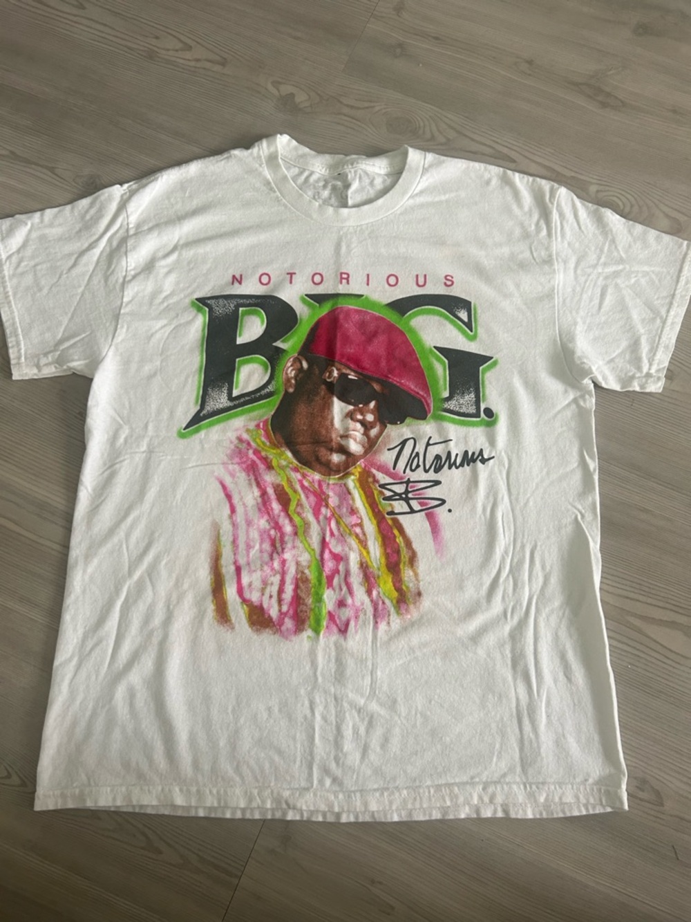 Notorious B.I.G. Graphic Short Sleeve Tee - White with Pink & Green Accents